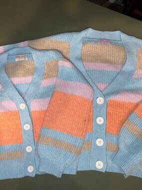 Pink Lily Mommy & Me Matching Striped Cardigan Sweater Set – Adult M + Kids M 7/